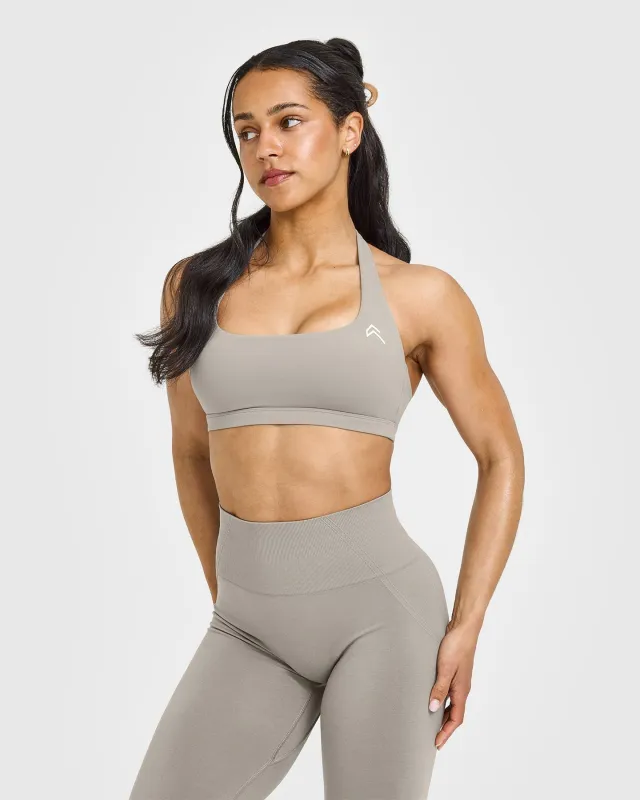EasyLift™ Halter Bralette with White Logo | Warm Sand sold by Oner Active