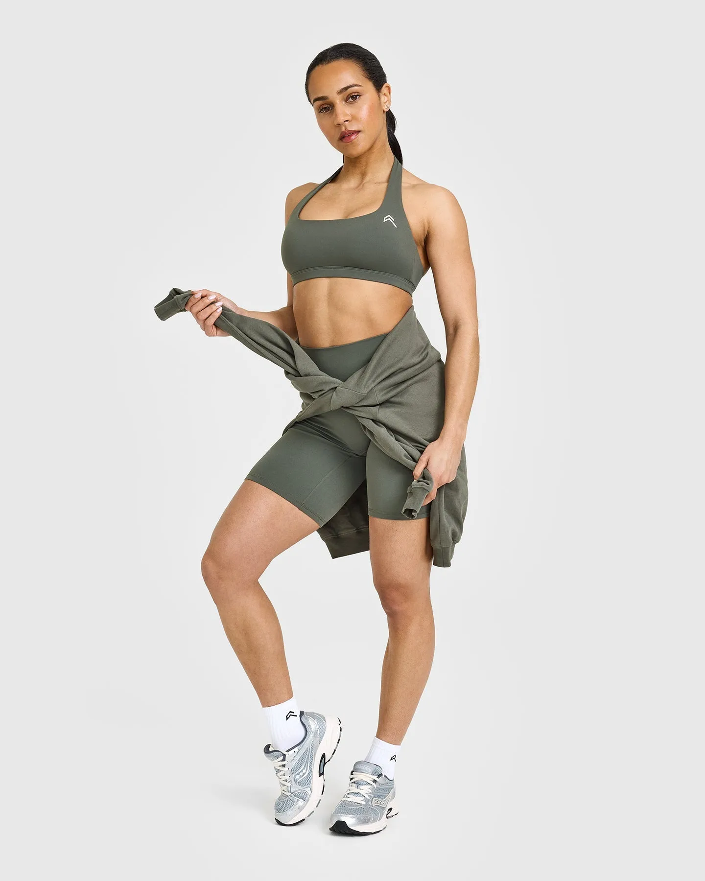 EasyLift™ Halter Bralette with White Logo | Dark Khaki sold by Oner Active product image thumbnail 3