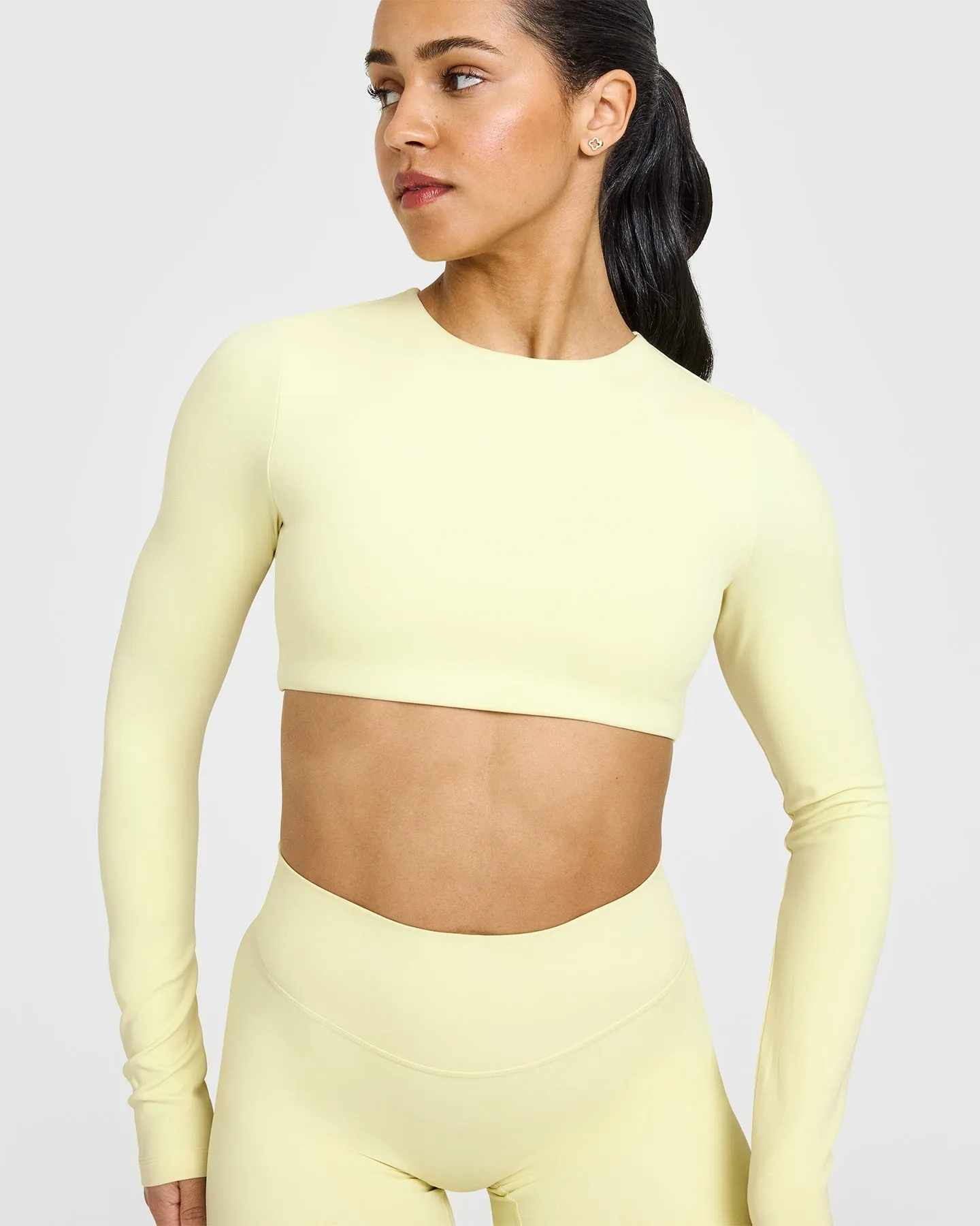 SoftMotion™ Long Sleeve Crop Top with White Logo | Pastel Yellow sold by Oner Active product image thumbnail 5