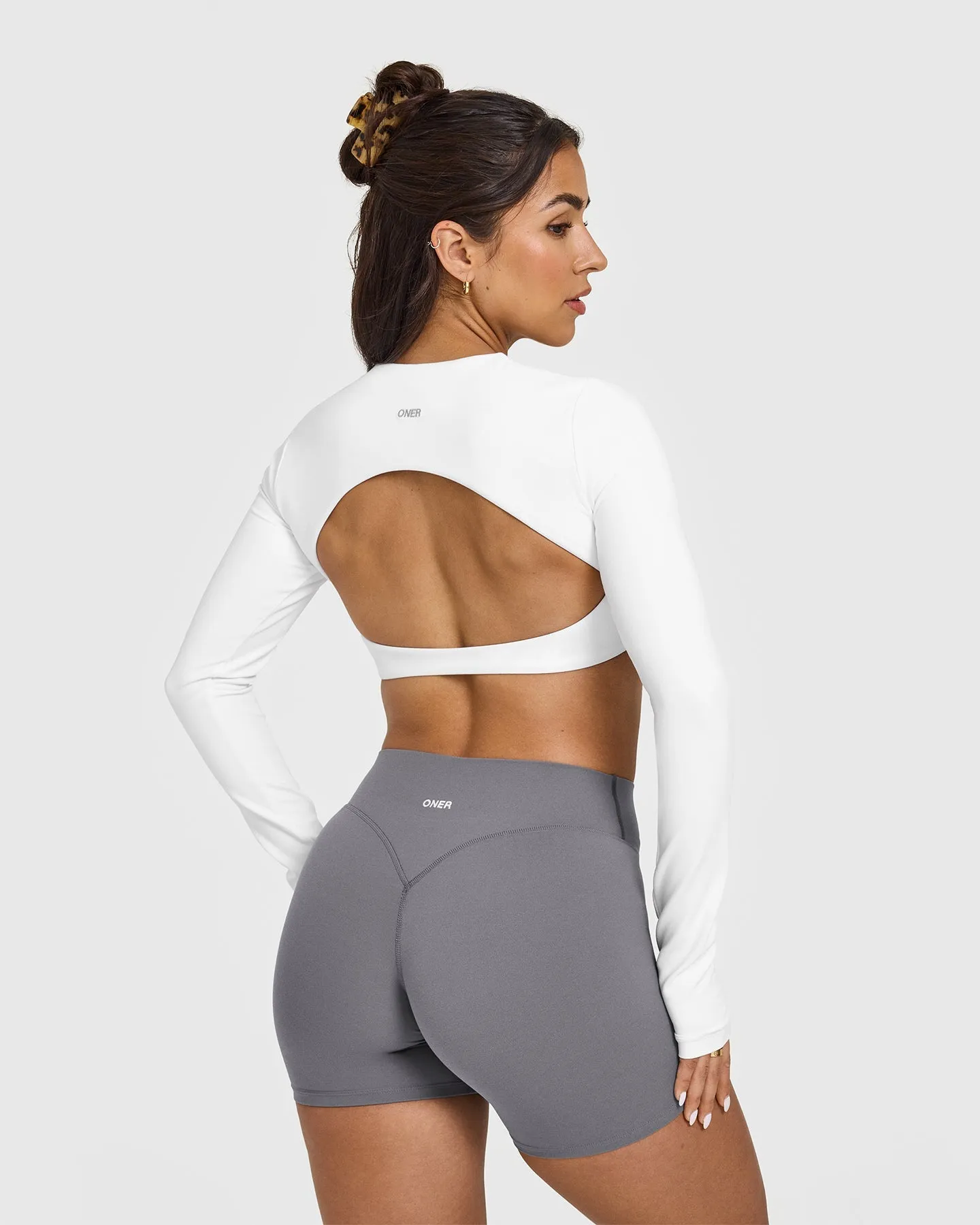 SoftMotion™ Long Sleeve Crop Top with White Logo | White sold by Oner Active product image thumbnail 2