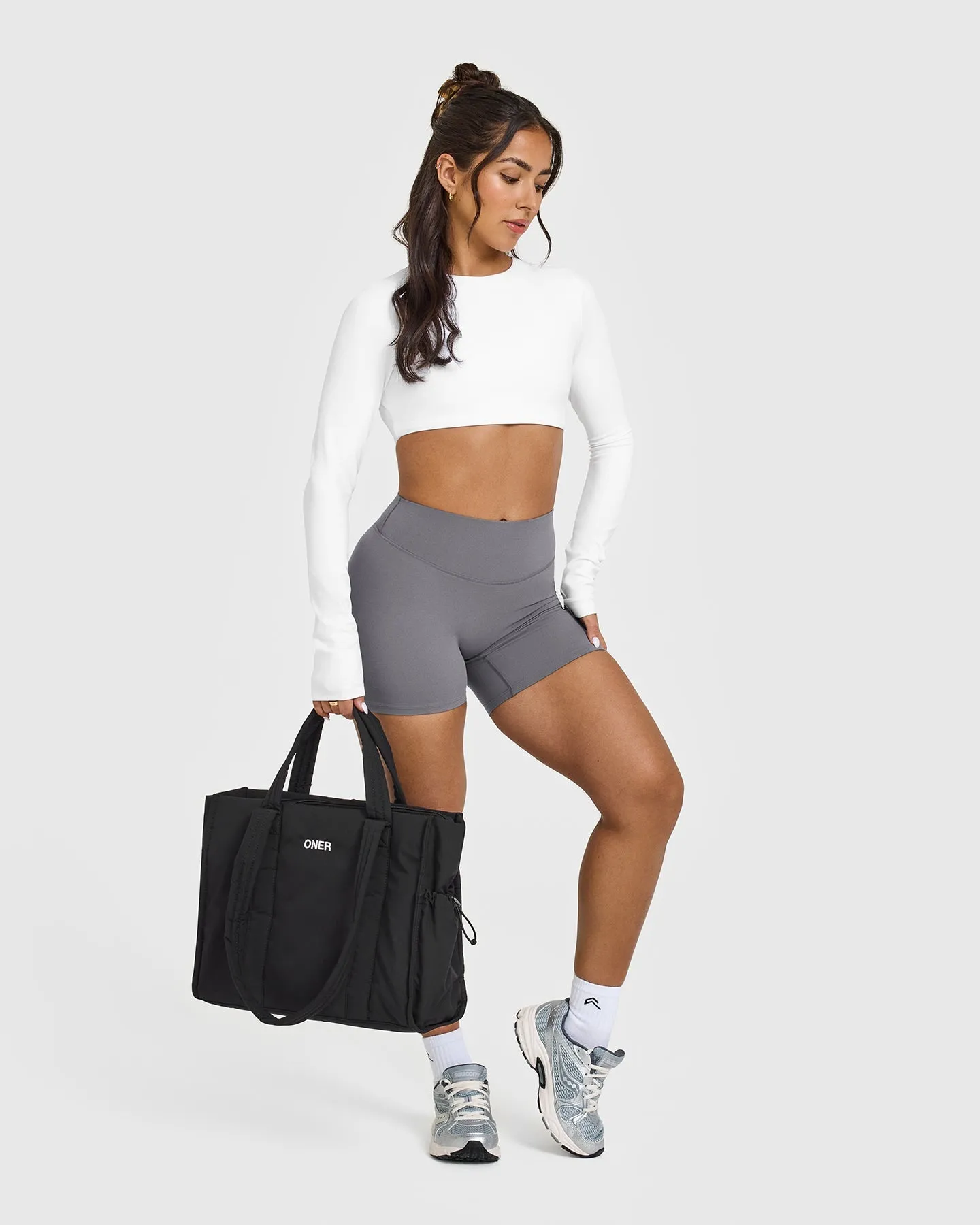 SoftMotion™ Long Sleeve Crop Top with White Logo | White sold by Oner Active product image thumbnail 3