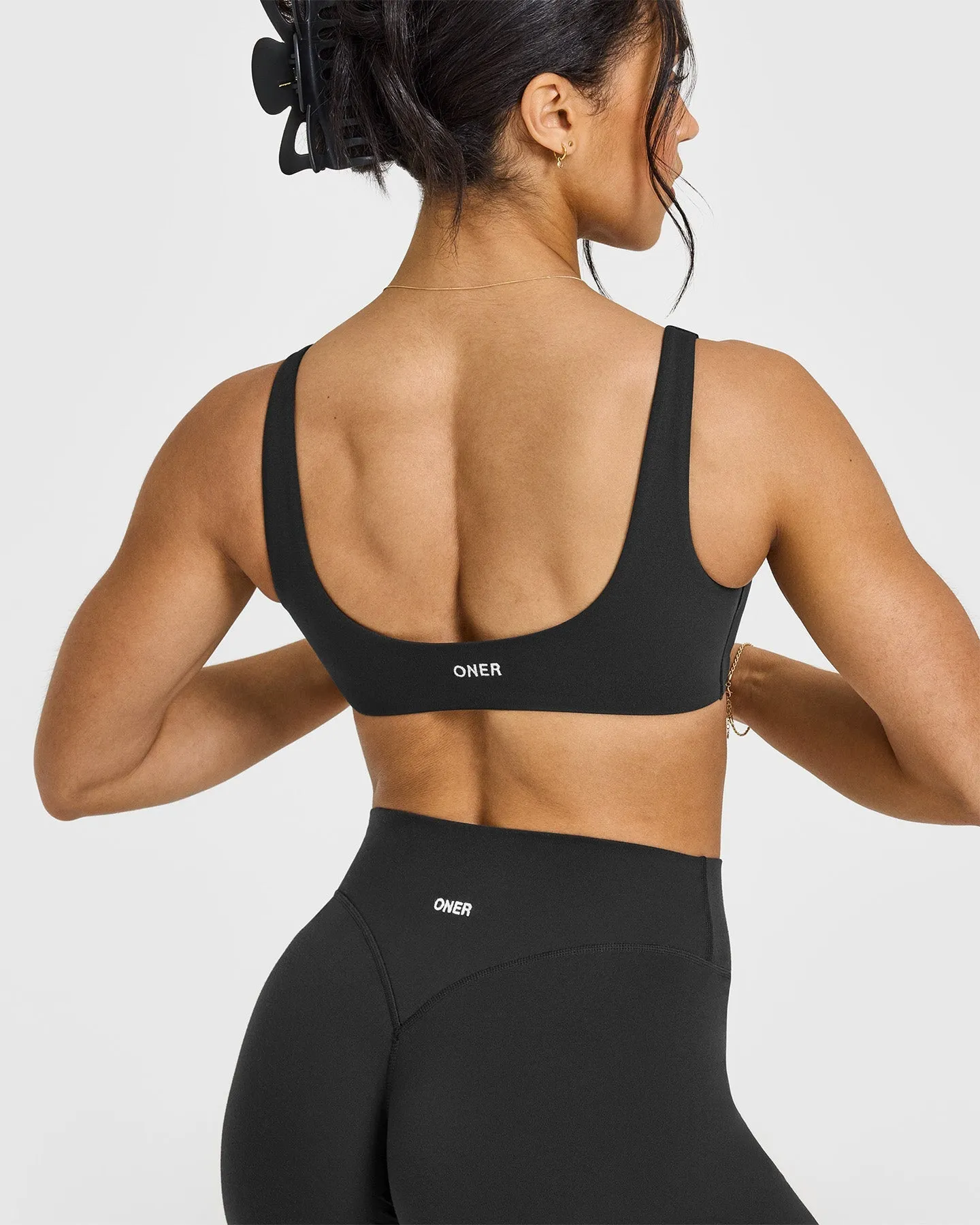 SoftMotion™ Scoop Back Bralette with White Logo | Soft Black sold by Oner Active product image thumbnail 4