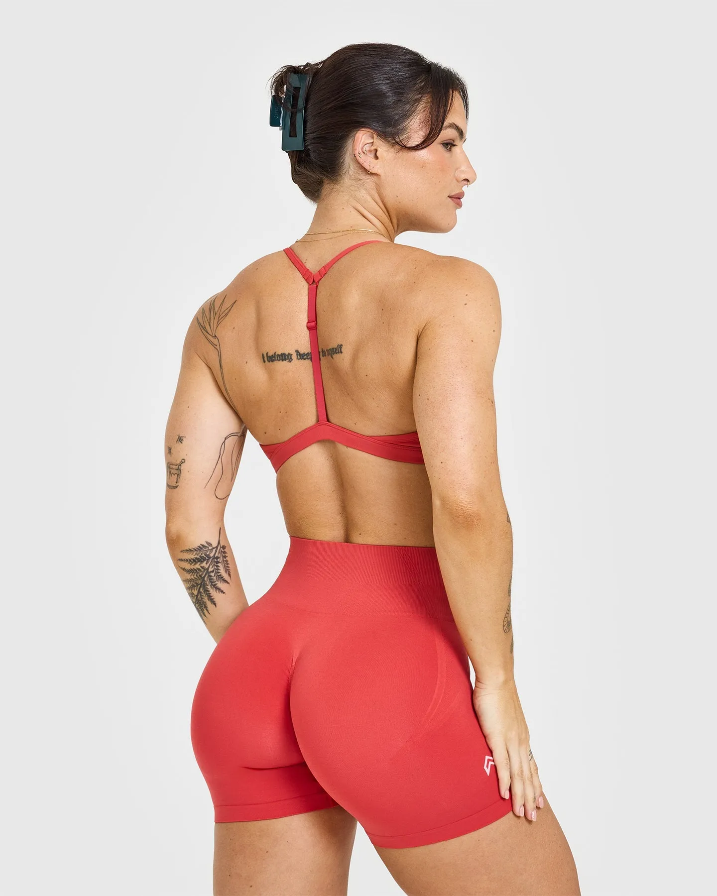 EasyLift™ Ultra Minimal V Neck Bralette with White Logo | Washed Sweet Red sold by Oner Active product image thumbnail 4