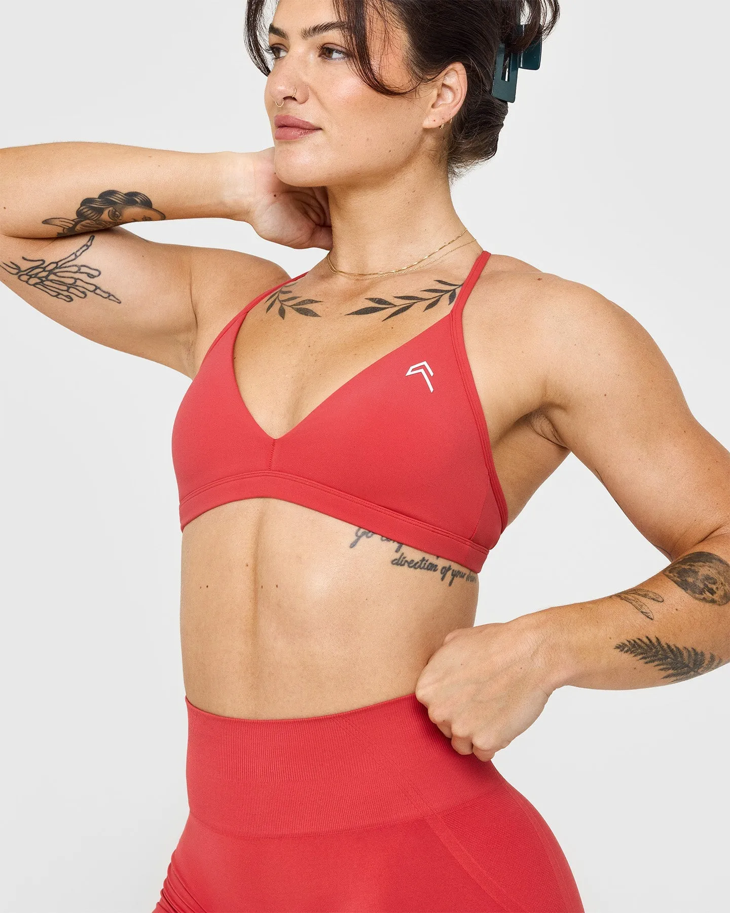 EasyLift™ Ultra Minimal V Neck Bralette with White Logo | Washed Sweet Red sold by Oner Active product image thumbnail 5