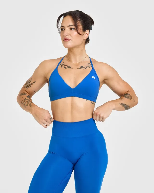 EasyLift™ Ultra Minimal V Neck Bralette with White Logo | Oasis Blue sold by Oner Active