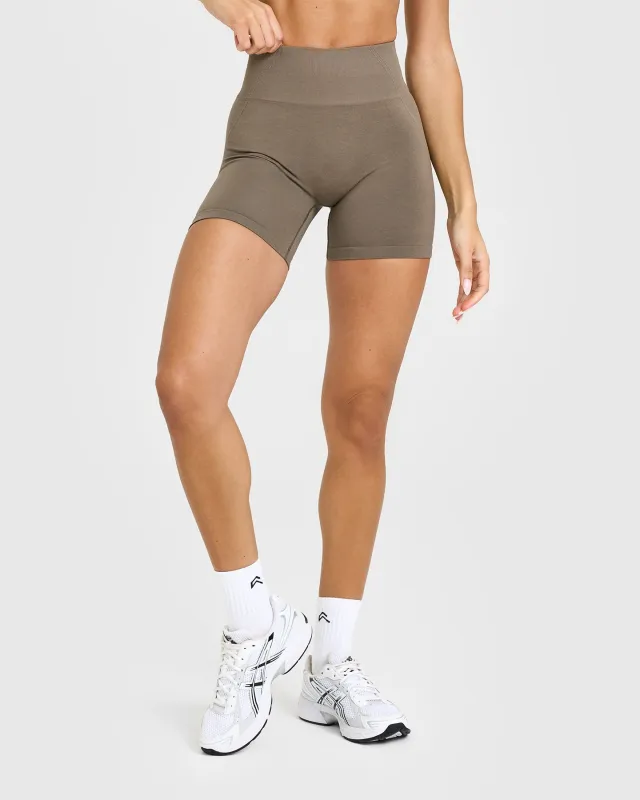 Effortless Seamless Shorts with White Logo | Moss Brown sold by Oner Active