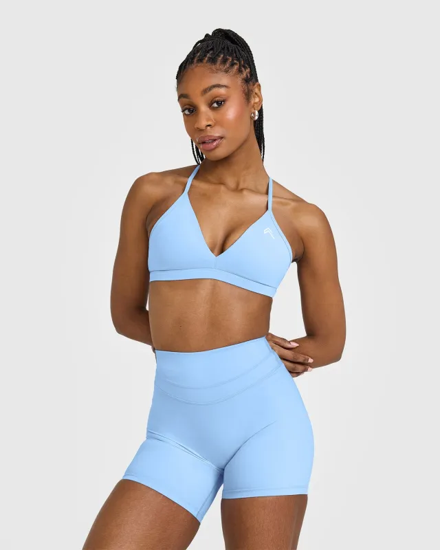 EasyLift™ Ultra Minimal V Neck Bralette with White Logo | Powdered Blue sold by Oner Active