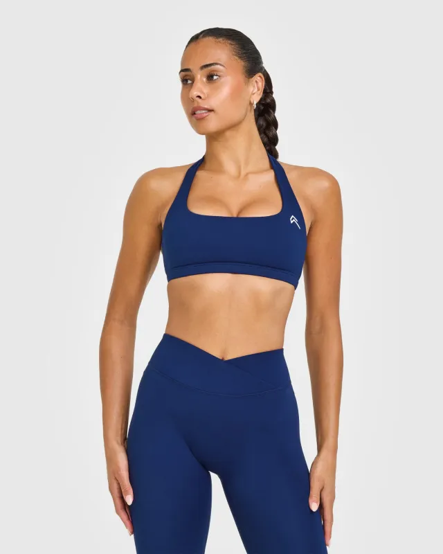 EasyLift™ Halter Bralette with White Logo | Midnight sold by Oner Active