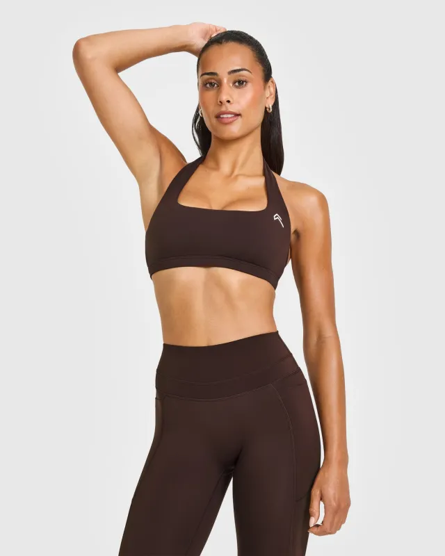 EasyLift™ Halter Bralette with White Logo | 70% Cocoa sold by Oner Active