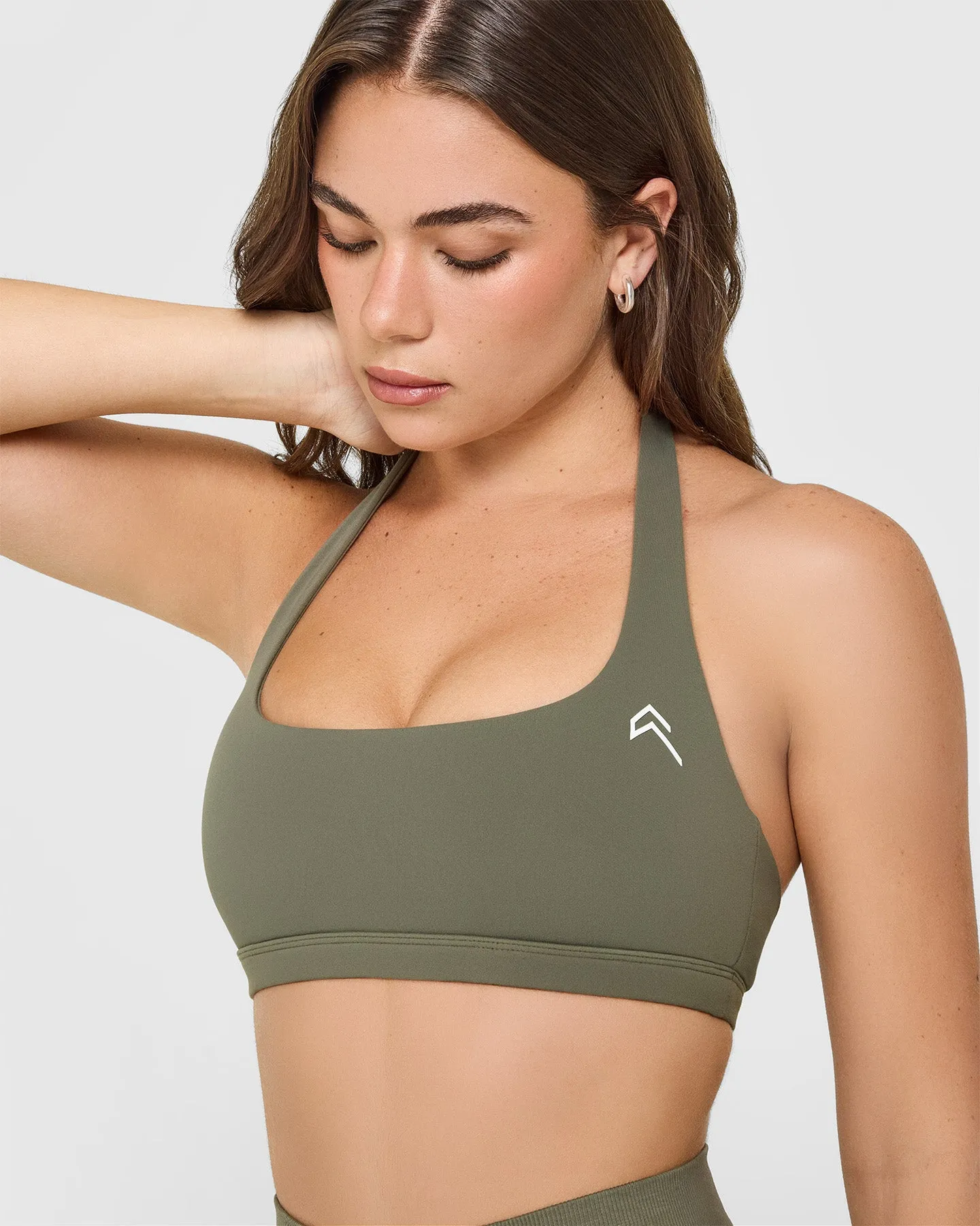 EasyLift™ Halter Bralette with White Logo | Alpine Green sold by Oner Active product image thumbnail 2