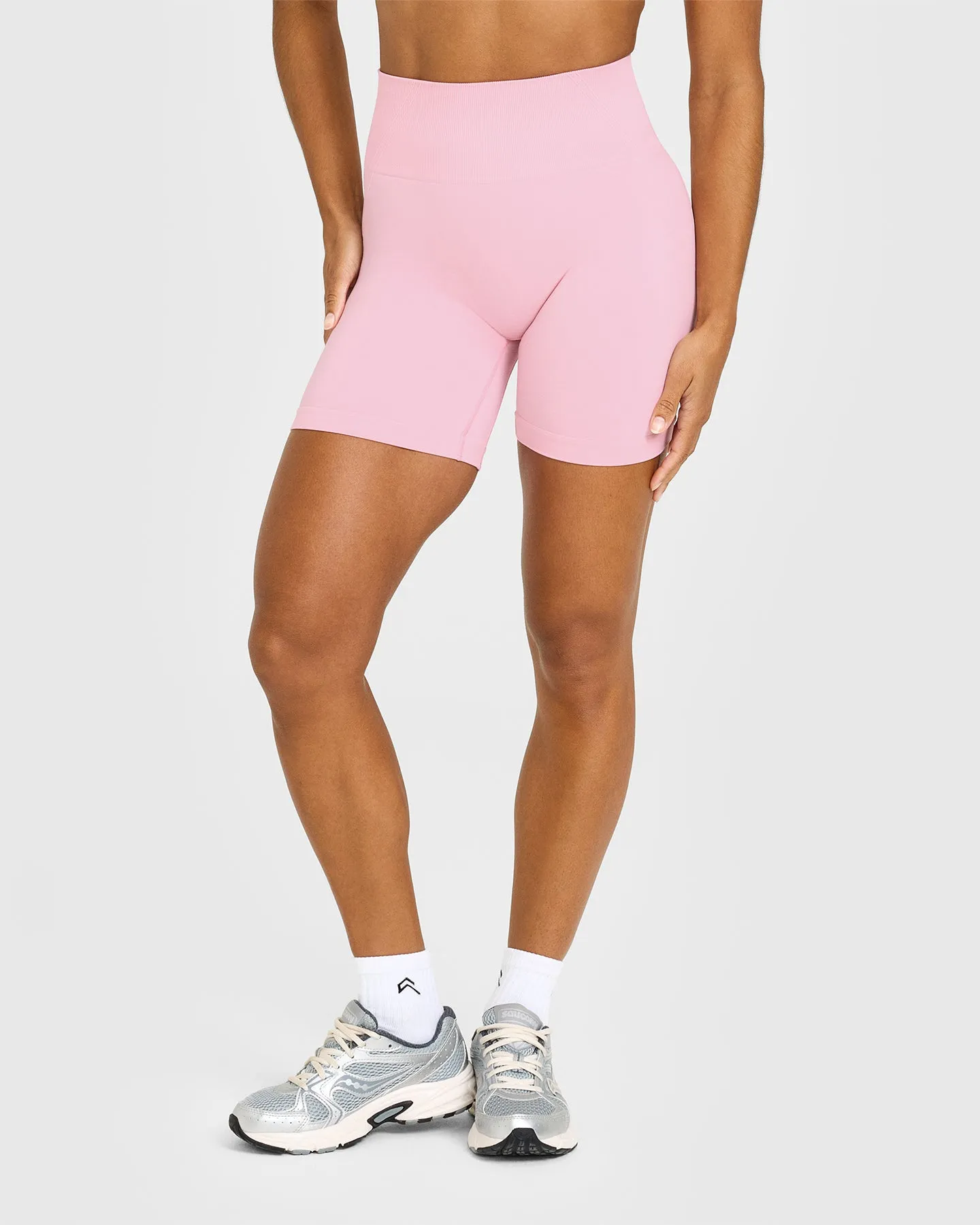 Effortless Seamless Shorts with White Logo | Petal Pink sold by Oner Active