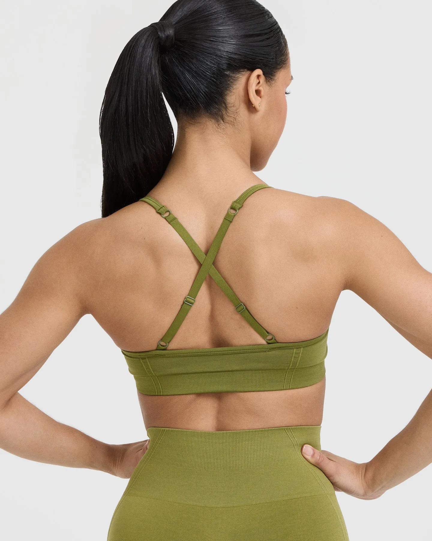 Effortless Strappy Bralette with White Logo | Olive Green sold by Oner Active product image thumbnail 5