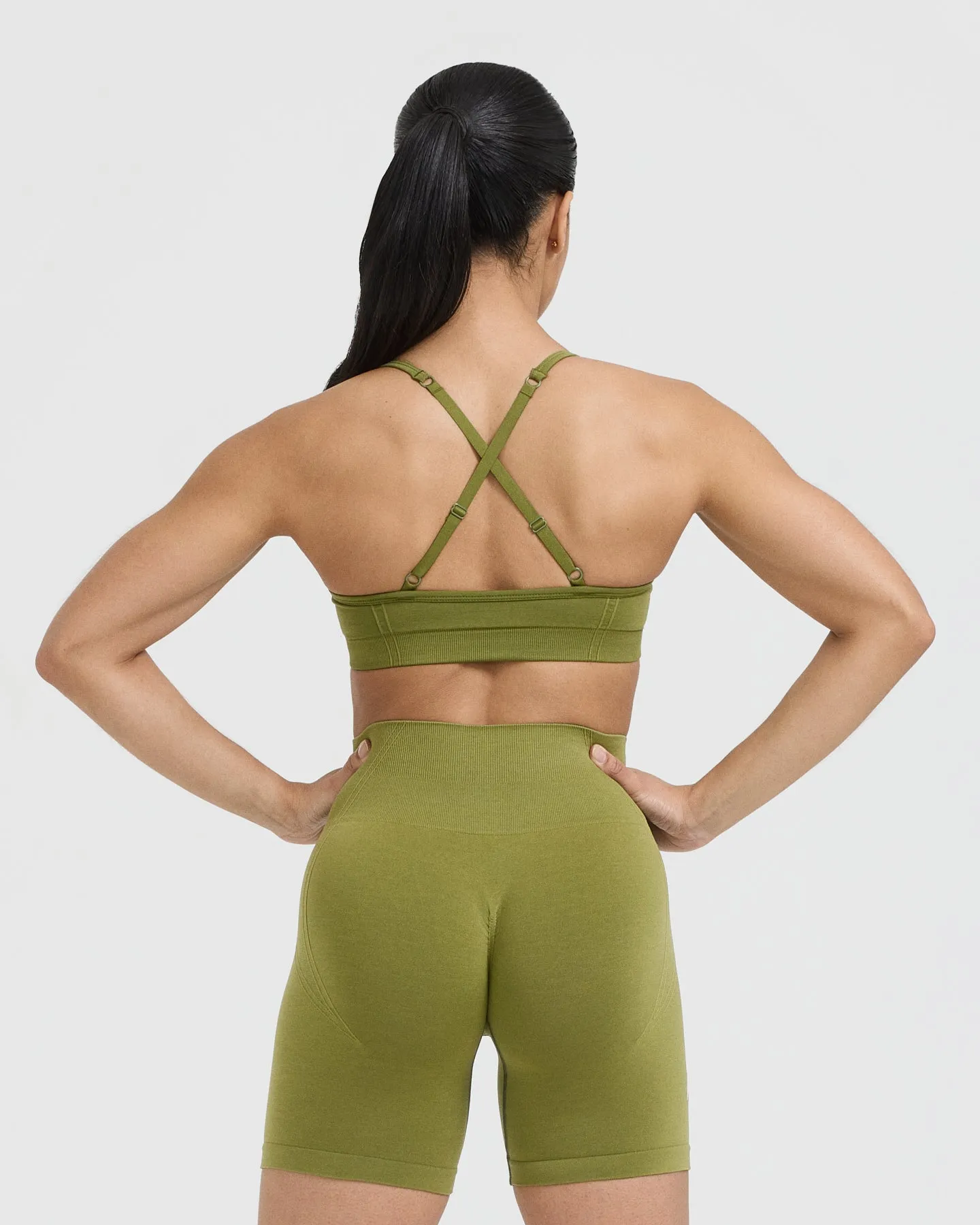 Effortless Strappy Bralette with White Logo | Olive Green sold by Oner Active product image thumbnail 2