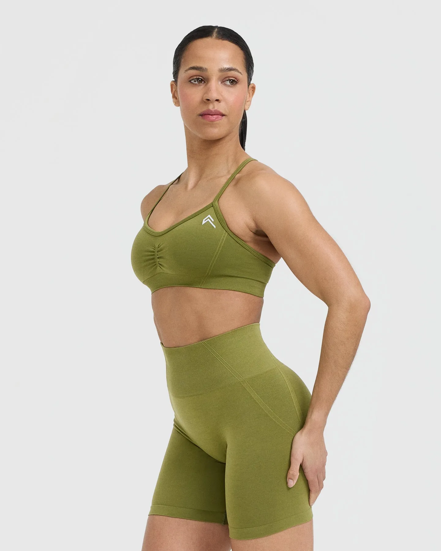 Effortless Strappy Bralette with White Logo | Olive Green sold by Oner Active product image thumbnail 3