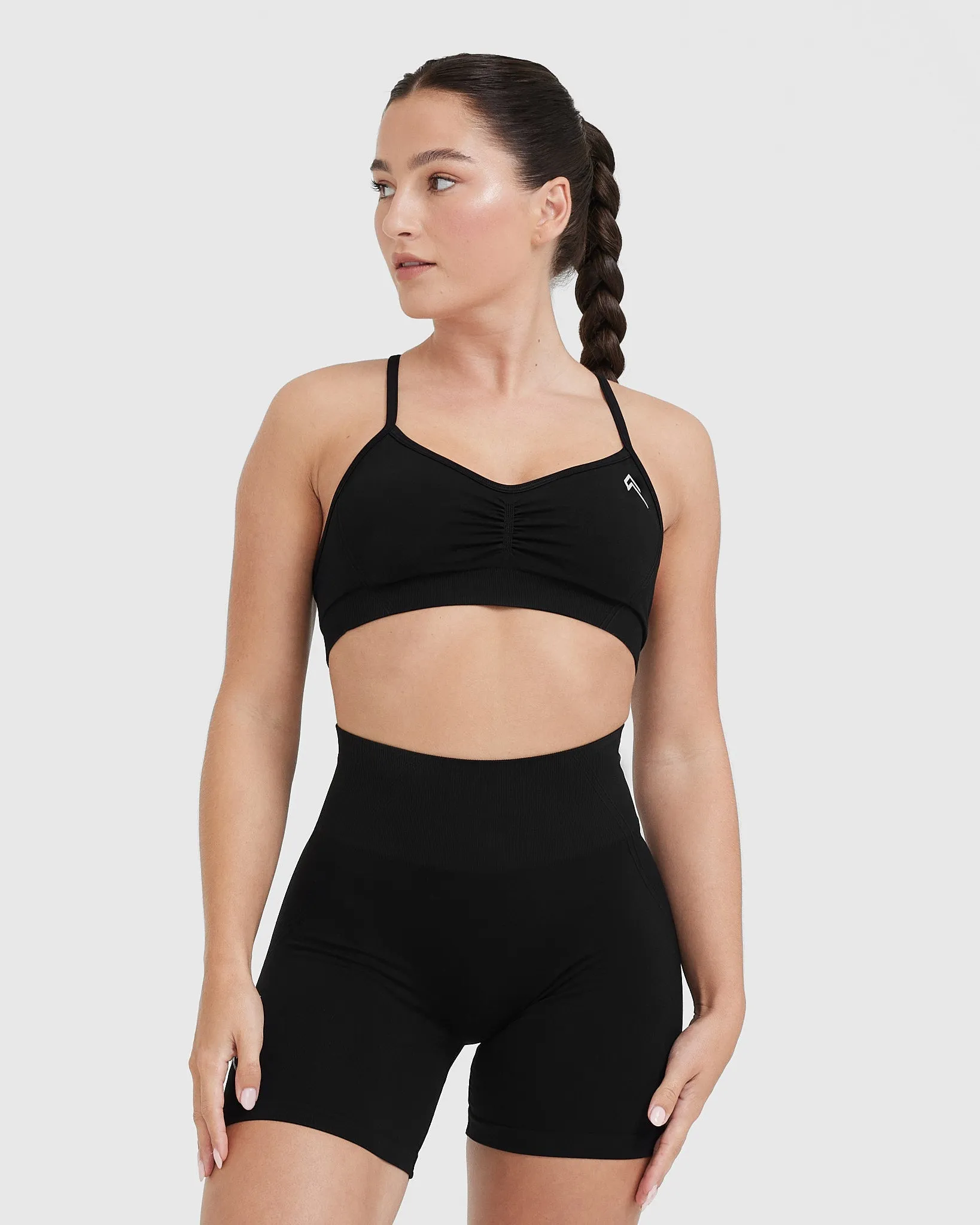 Effortless Strappy Bralette with White Logo | Black sold by Oner Active