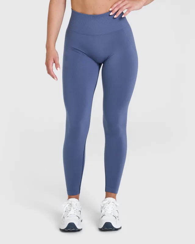 Effortless Seamless Leggings with White Logo | Slate Blue sold by Oner Active