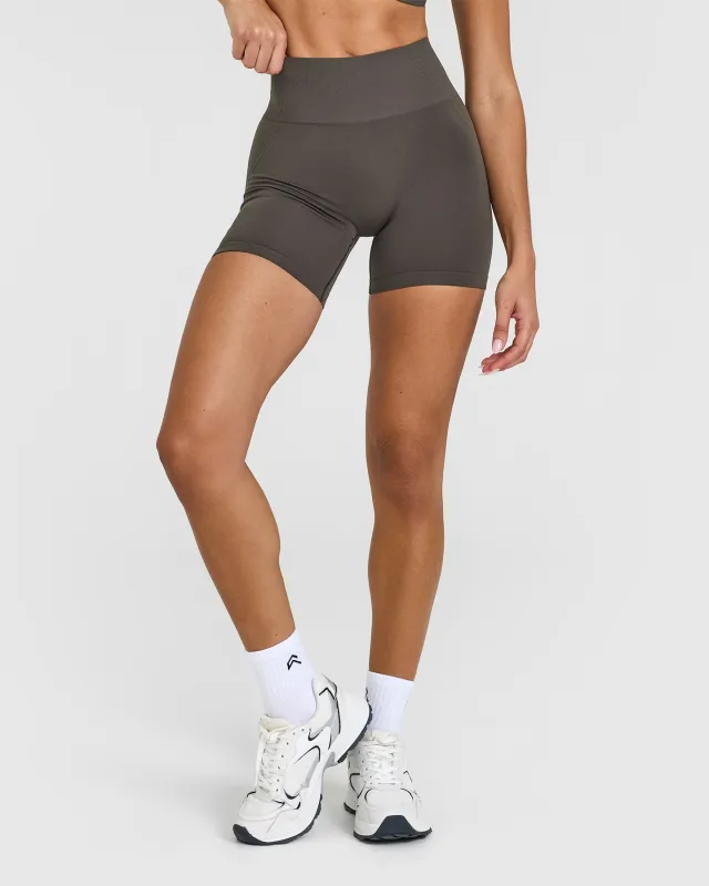Effortless Seamless Shorts with White Logo | Deep Taupe sold by Oner Active