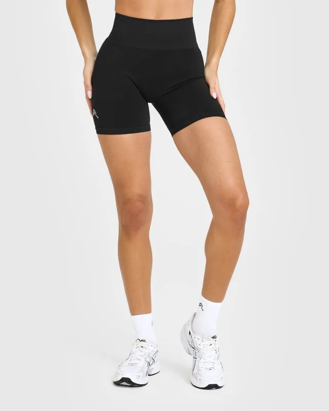Effortless Seamless Shorts with White Logo | Black sold by Oner Active