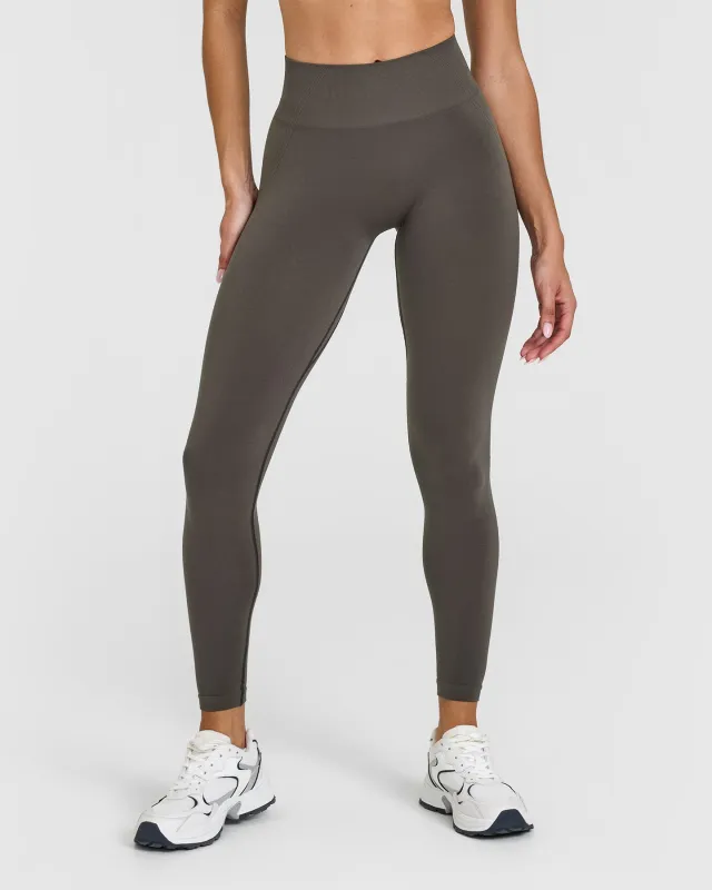 Effortless Seamless Leggings with White Logo | Deep Taupe sold by Oner Active