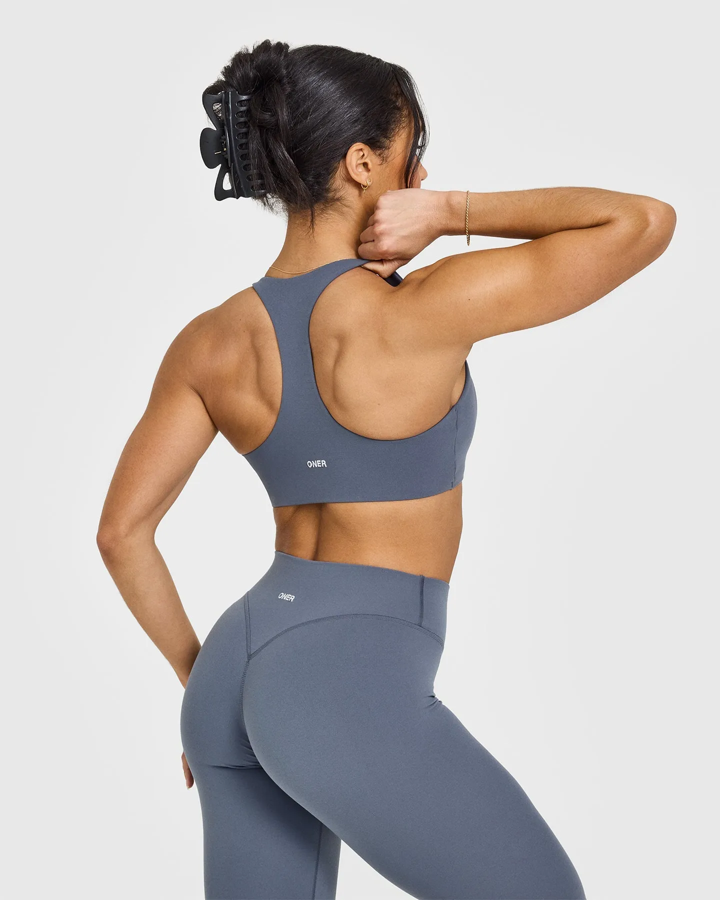 SoftMotion™ Sports Bra with White Logo | Granite Blue sold by Oner Active product image thumbnail 2