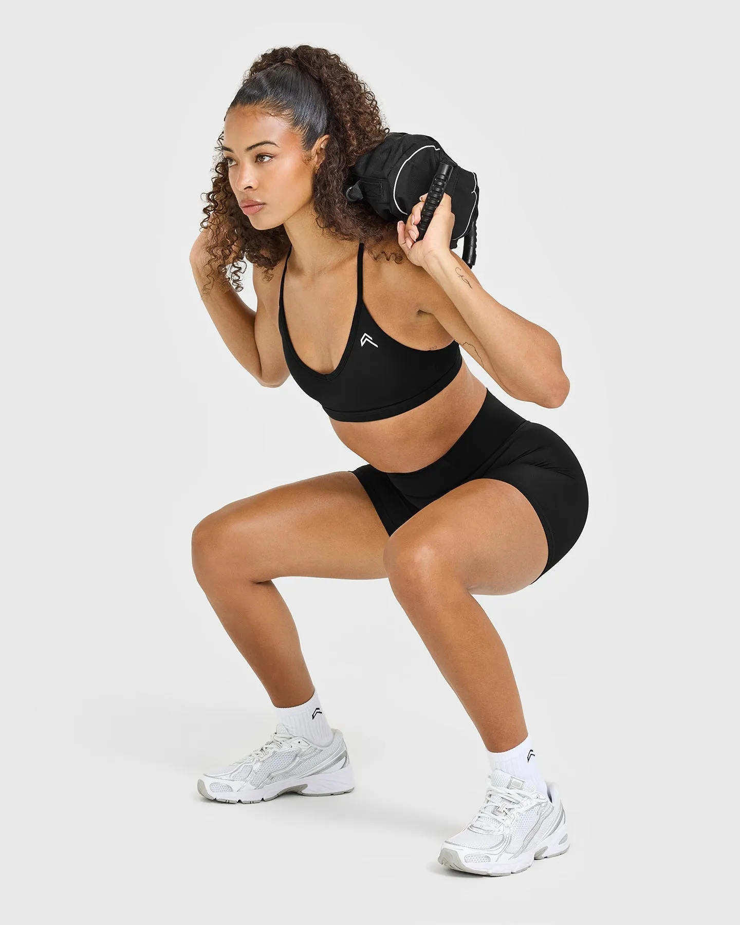 Timeless High Waisted Shorts with White Logo | Black sold by Oner Active product image thumbnail 3