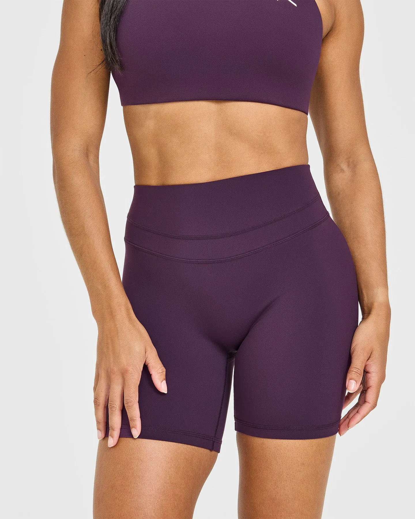 Unified High Waisted Shorts White Logo 6" | Blackberry Purple sold by Oner Active product image thumbnail 5