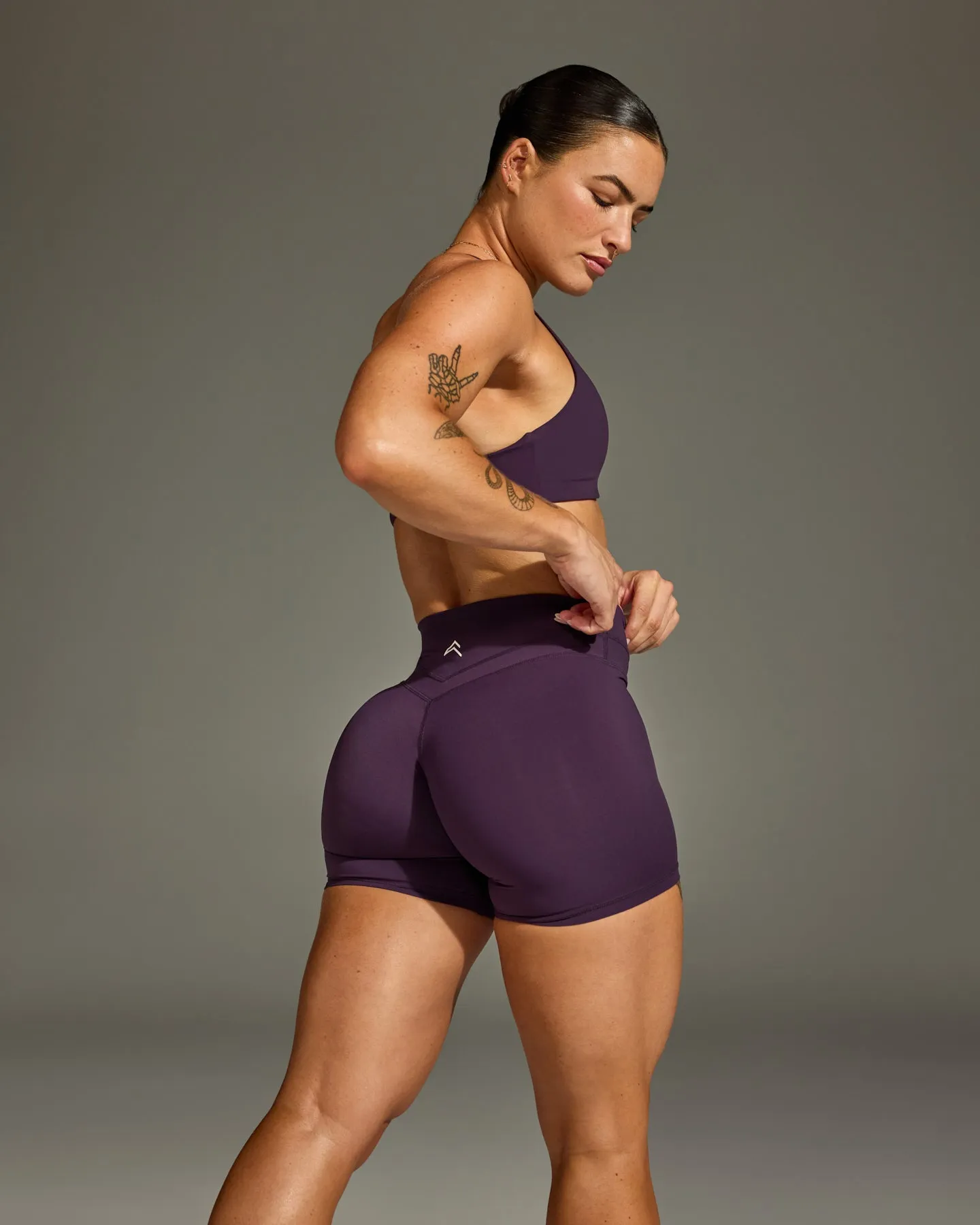 Unified High Waisted Shorts White Logo 6" | Blackberry Purple sold by Oner Active product image thumbnail 2