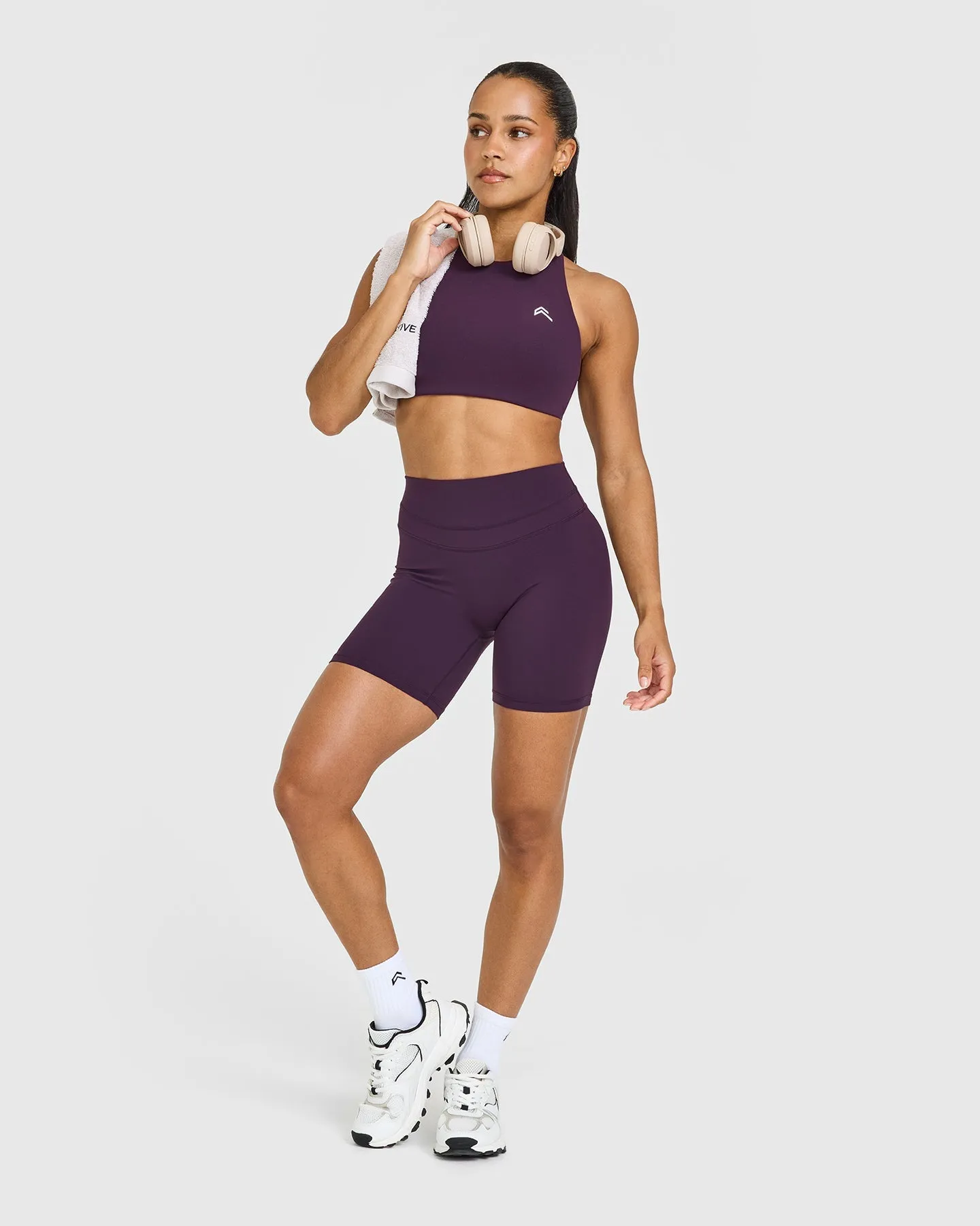 Unified High Waisted Shorts White Logo 6" | Blackberry Purple sold by Oner Active product image thumbnail 3