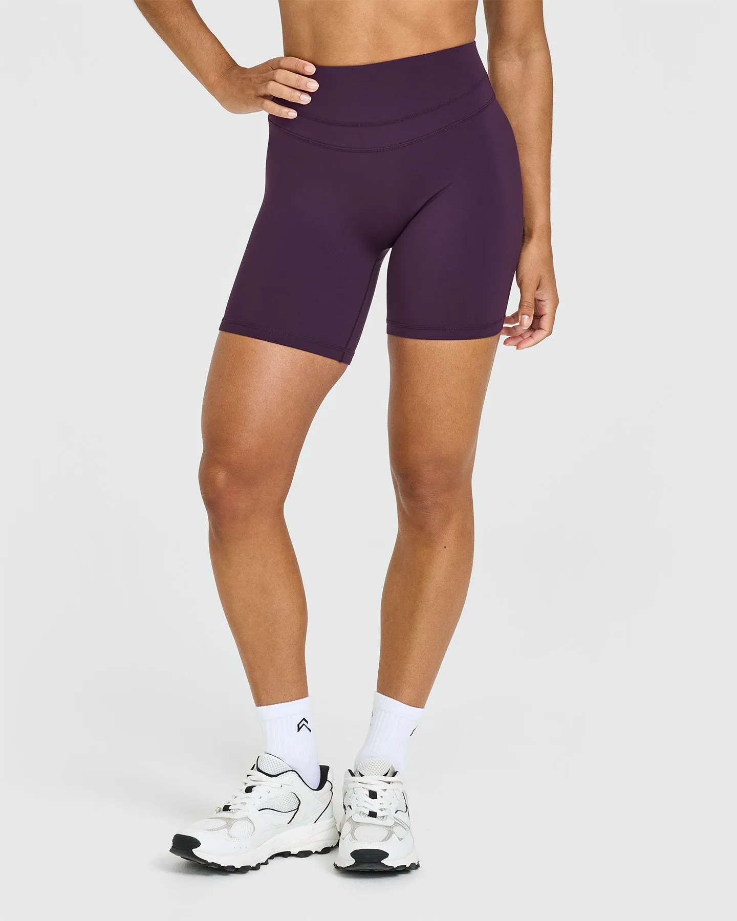 Unified High Waisted Shorts White Logo 6" | Blackberry Purple sold by Oner Active