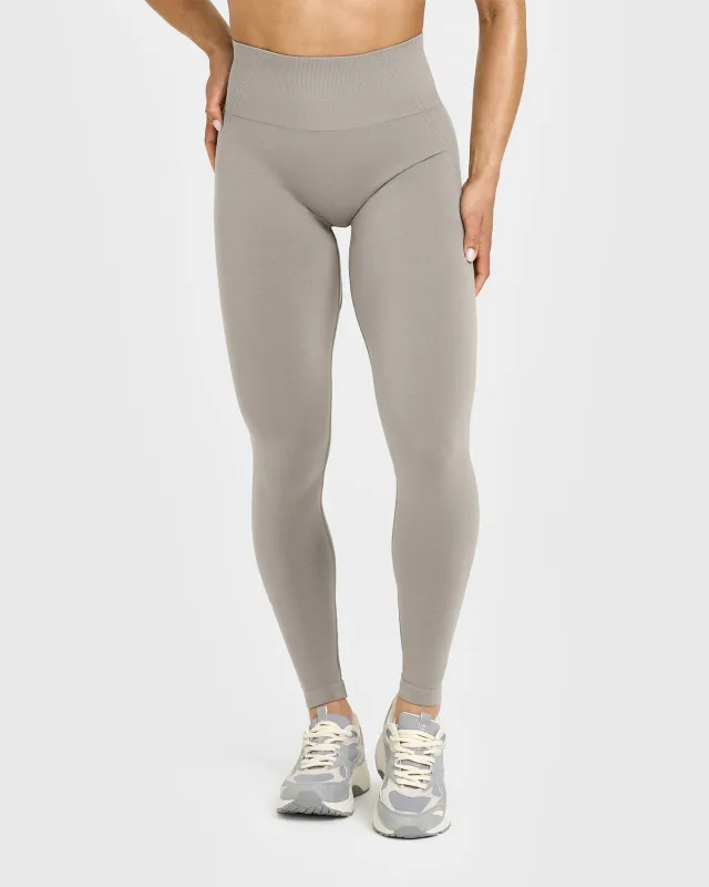 Effortless Seamless Leggings with White Logo | Warm Sand sold by Oner Active