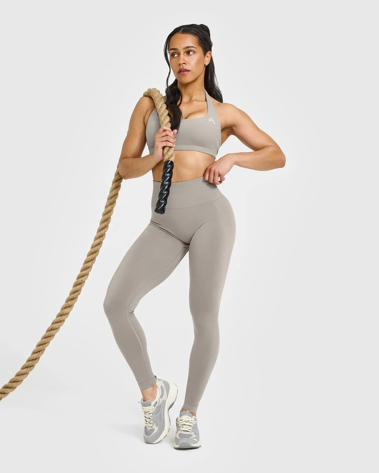Effortless Seamless Leggings with White Logo | Warm Sand sold by Oner Active product image thumbnail 3
