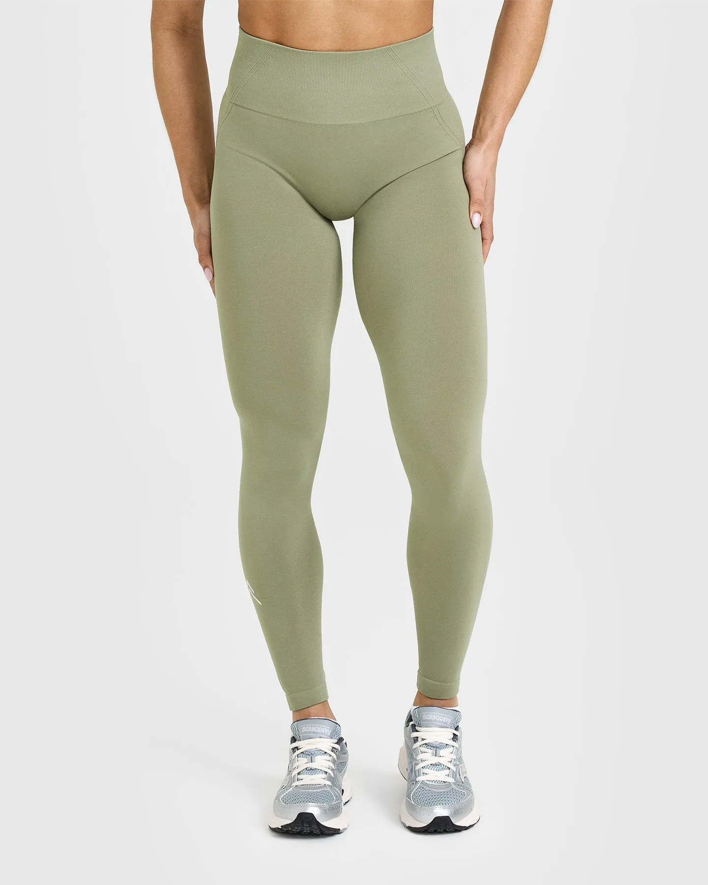 Effortless Seamless Leggings with White Logo | Deep Sage Green sold by Oner Active