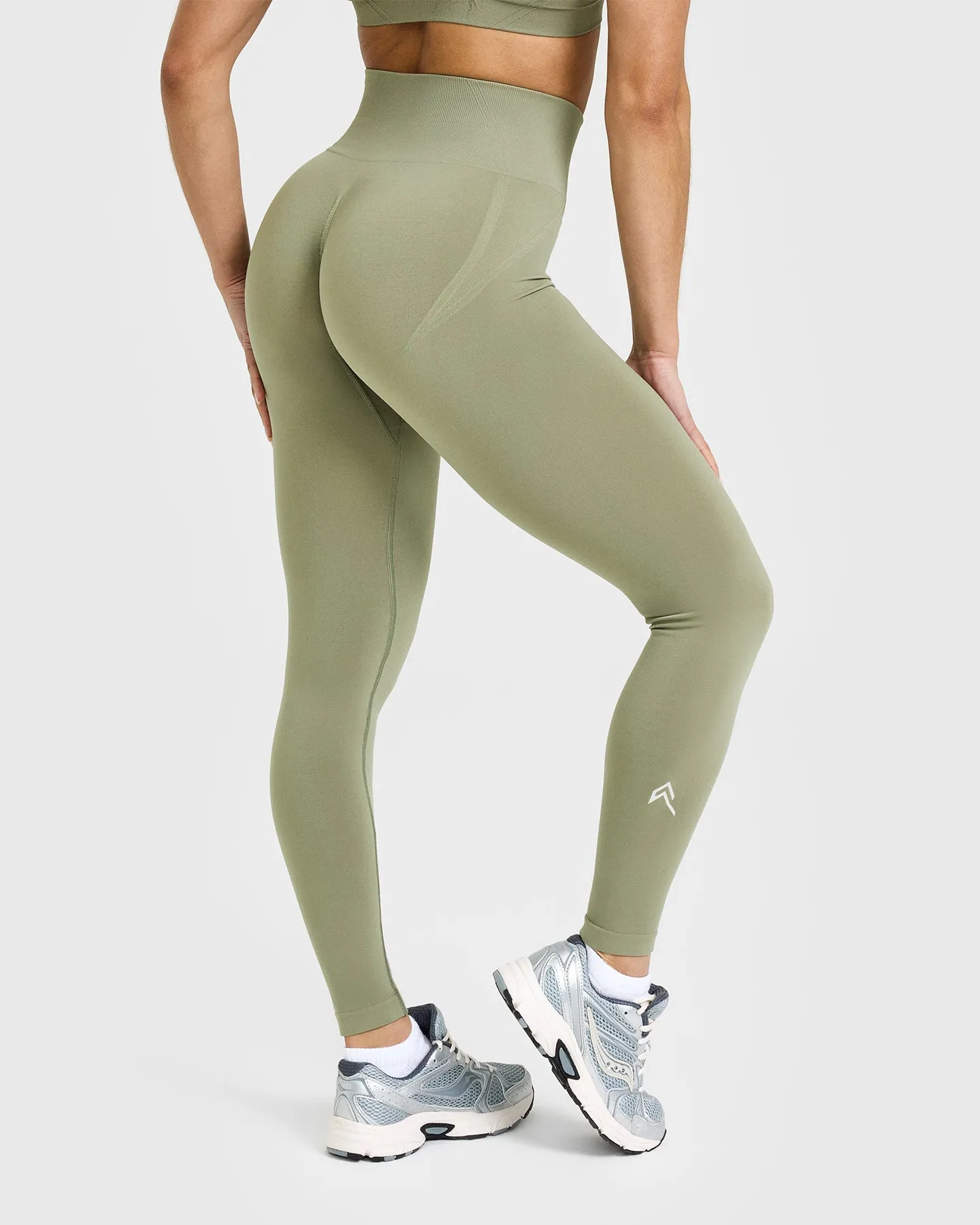 Effortless Seamless Leggings with White Logo | Deep Sage Green sold by Oner Active product image thumbnail 2