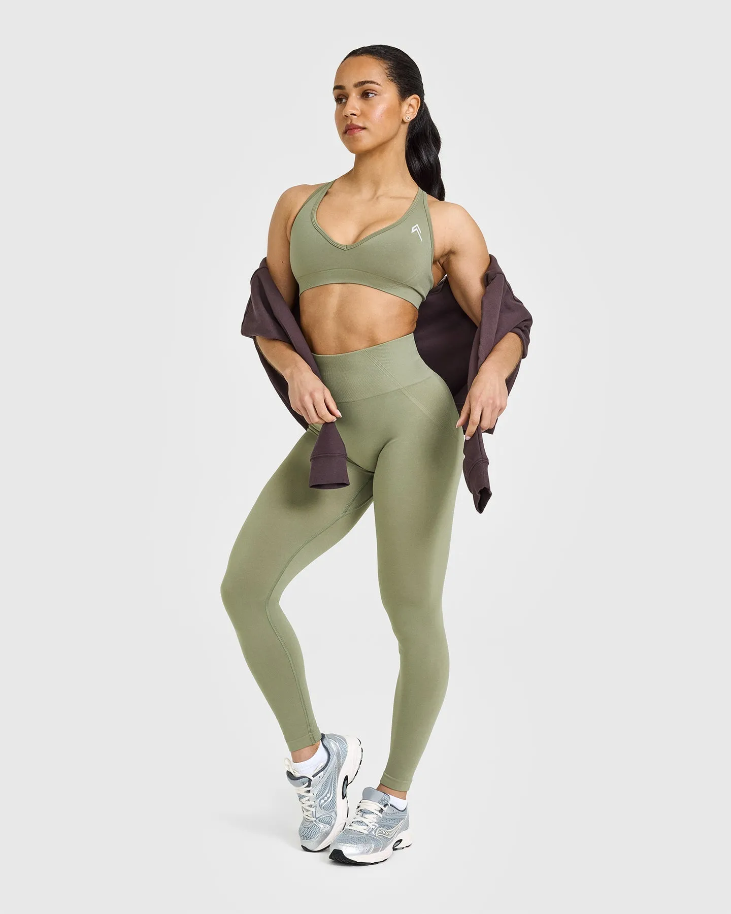 Effortless Seamless Leggings with White Logo | Deep Sage Green sold by Oner Active product image thumbnail 3
