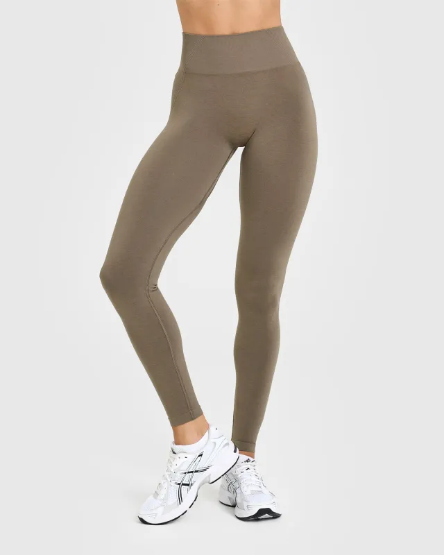 Effortless Seamless Leggings with White Logo | Moss Brown sold by Oner Active