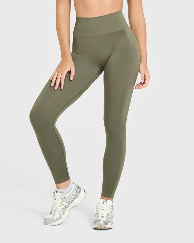 Effortless Seamless Leggings with White Logo | Alpine Green sold by Oner Active
