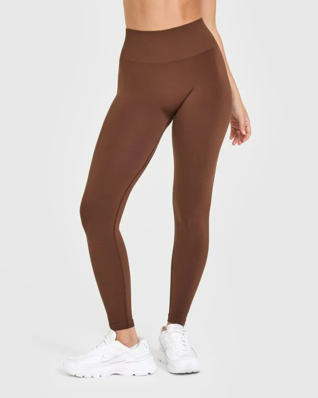 Effortless Seamless Leggings with White Logo | Rustic Brown sold by Oner Active