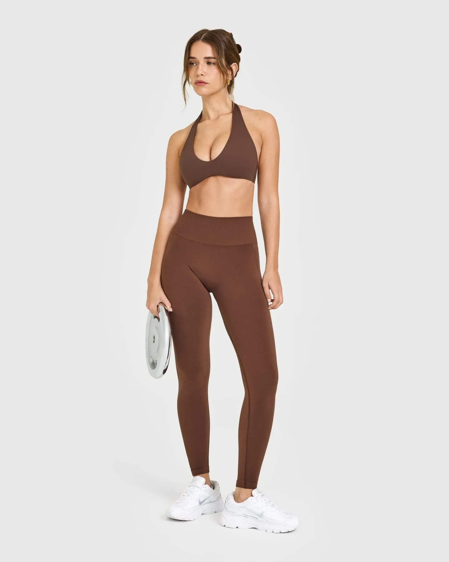 Effortless Seamless Leggings with White Logo | Rustic Brown sold by Oner Active product image thumbnail 3