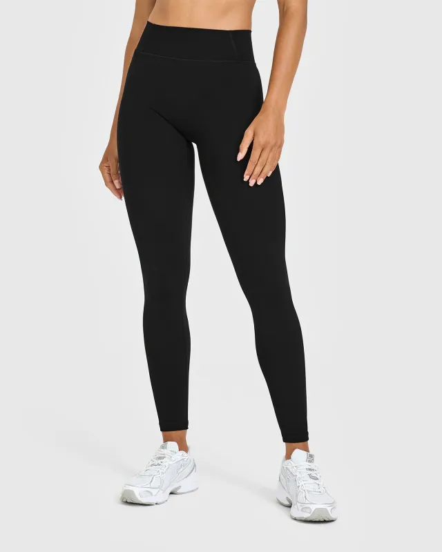 Timeless High Waisted Leggings with White Logo | Black sold by Oner Active