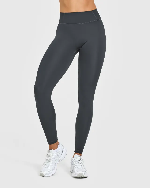 Timeless High Waisted Leggings with White Logo | Coal sold by Oner Active