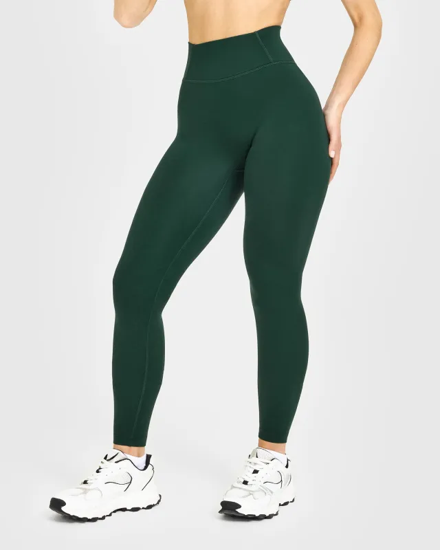 Timeless High Waisted Leggings with White Logo | Racing Green sold by Oner Active