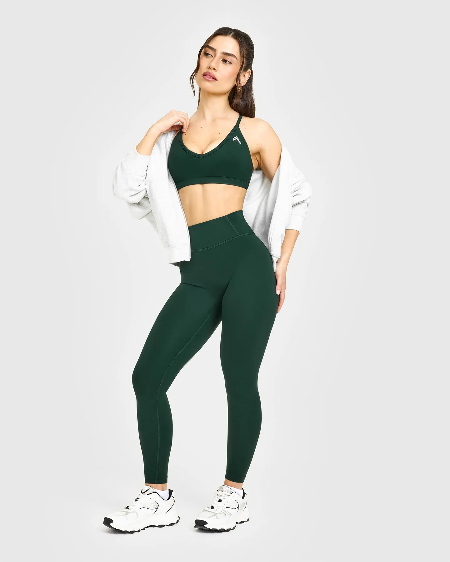 Timeless High Waisted Leggings with White Logo | Racing Green sold by Oner Active product image thumbnail 3