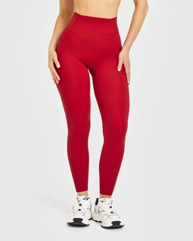 Timeless High Waisted Leggings with White Logo | Toasted Red sold by Oner Active