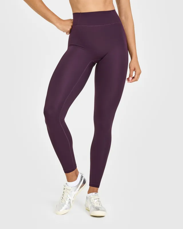 Timeless High Waisted Leggings with White Logo | Blackberry Purple sold by Oner Active