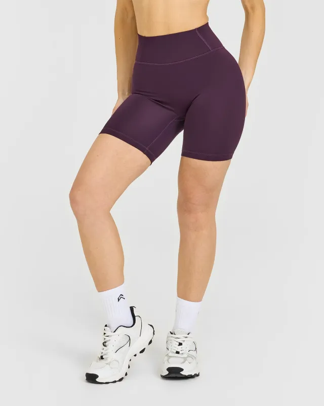 Timeless High Waisted Shorts with White Logo | Blackberry Purple sold by Oner Active