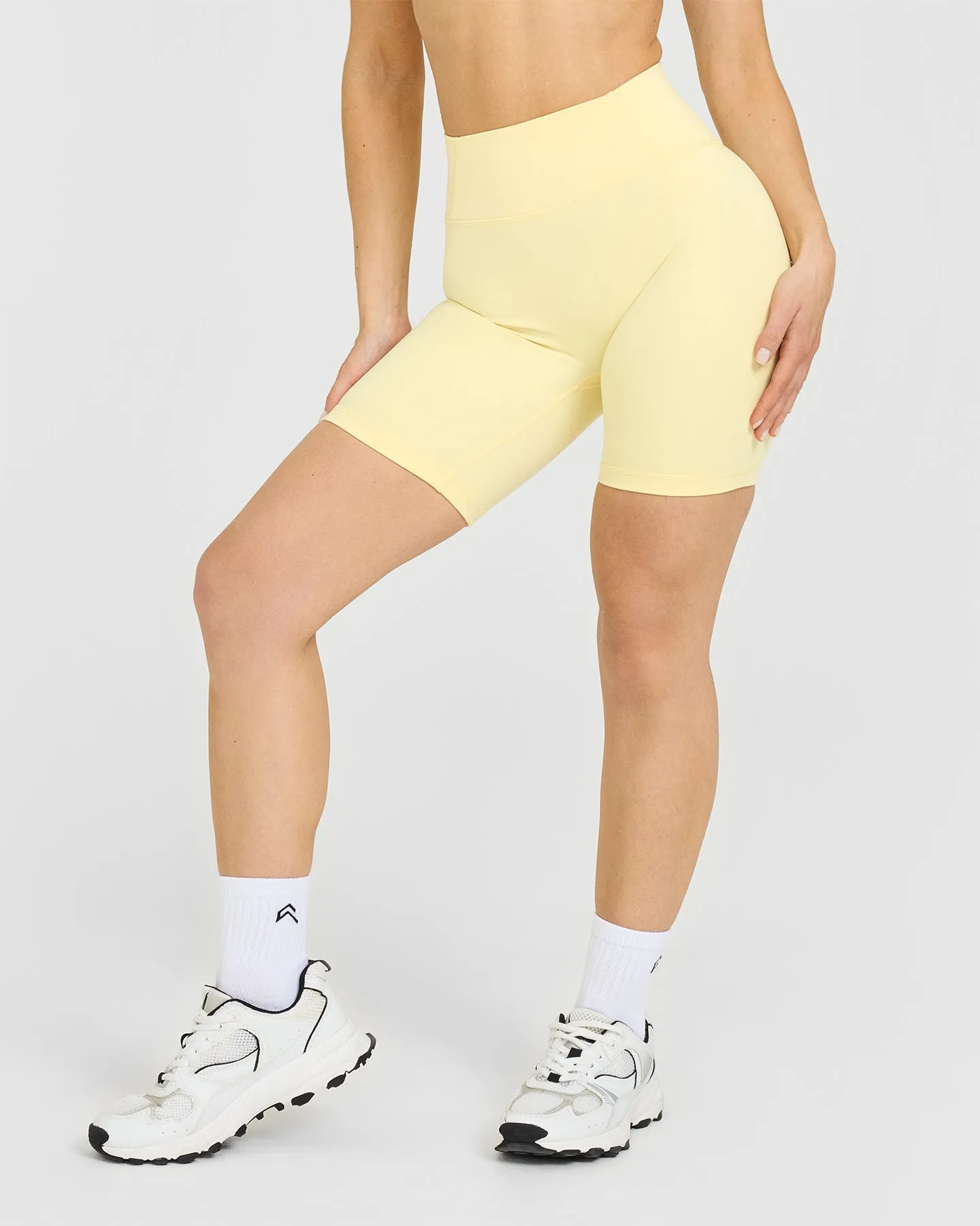Timeless High Waisted Shorts with White Logo | Sherbert Yellow sold by Oner Active