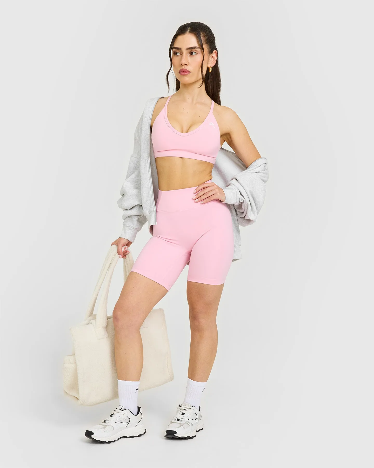 Timeless High Waisted Shorts with White Logo | Petal Pink sold by Oner Active product image thumbnail 3