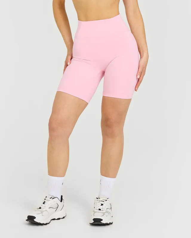 Timeless High Waisted Shorts with White Logo | Petal Pink sold by Oner Active