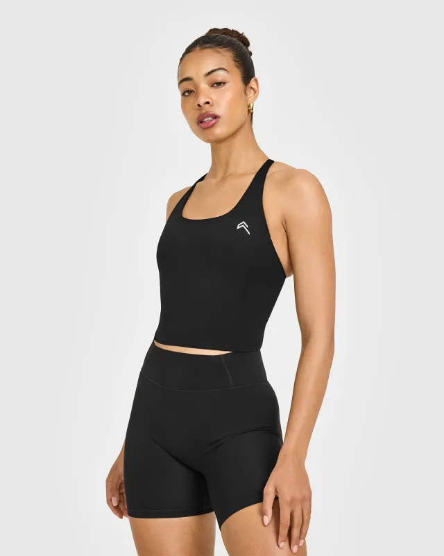 Timeless Square Neck Mid Vest with White Logo | Black sold by Oner Active