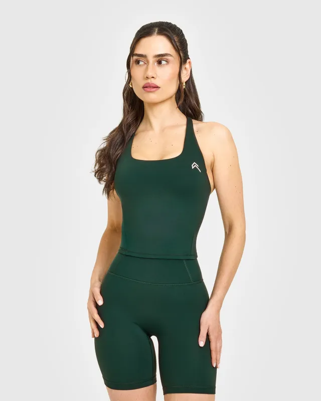 Timeless Square Neck Mid Vest with White Logo | Racing Green sold by Oner Active
